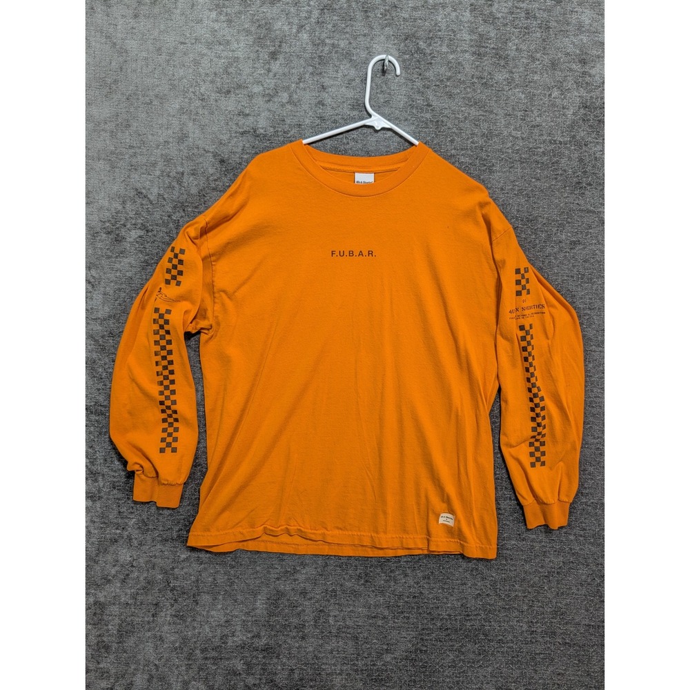 40s & Shorties Orange FUBAR Graphic Long Sleeve T-Shirt Mens XL Checkered Sleeve
